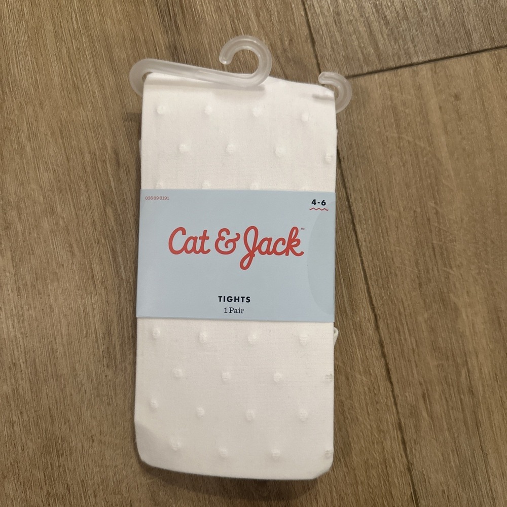 Cat & Jack Girls Footed Nylon Tights White Polka Dot 4-6 Communion Holiday NWT